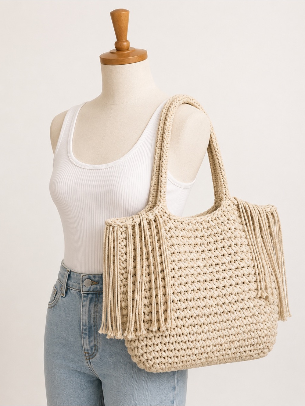 Gracie Macrame Tote with Fringe